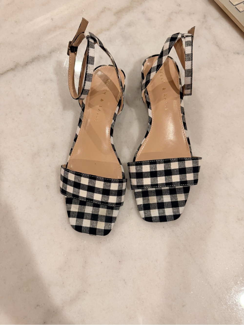 Kelly & Katie Black and White Gingham Ankle-Strap Sandals